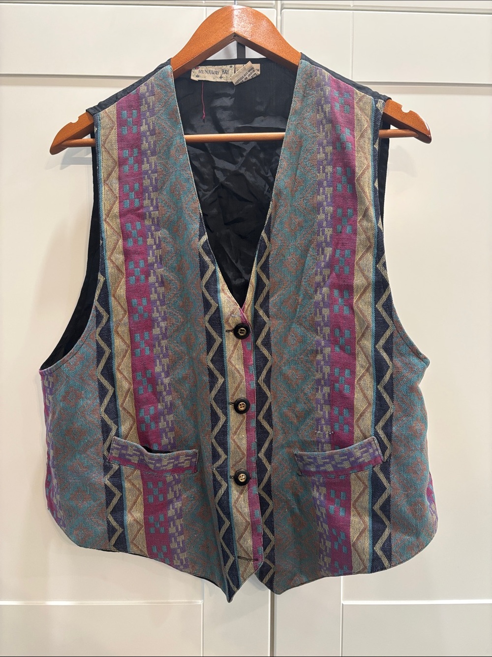 Runaway Bay Button Front Vest in Teal, Purple & Black
